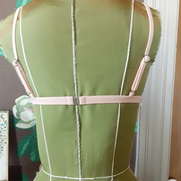 Peach Bikini Top with Mesh & White Pom Pom Tassels - Picture 6 of 8